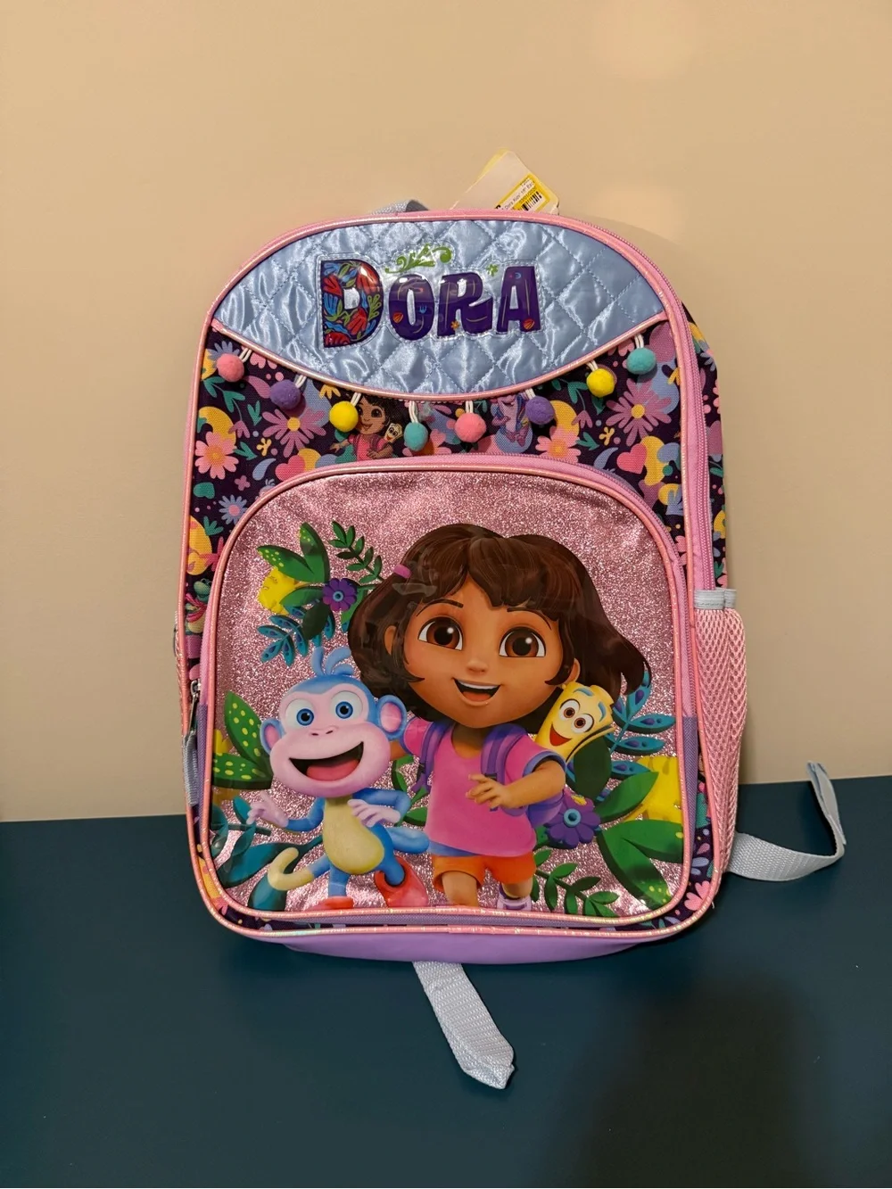 Kids Backpack in Pink with Glitter Front Pocket